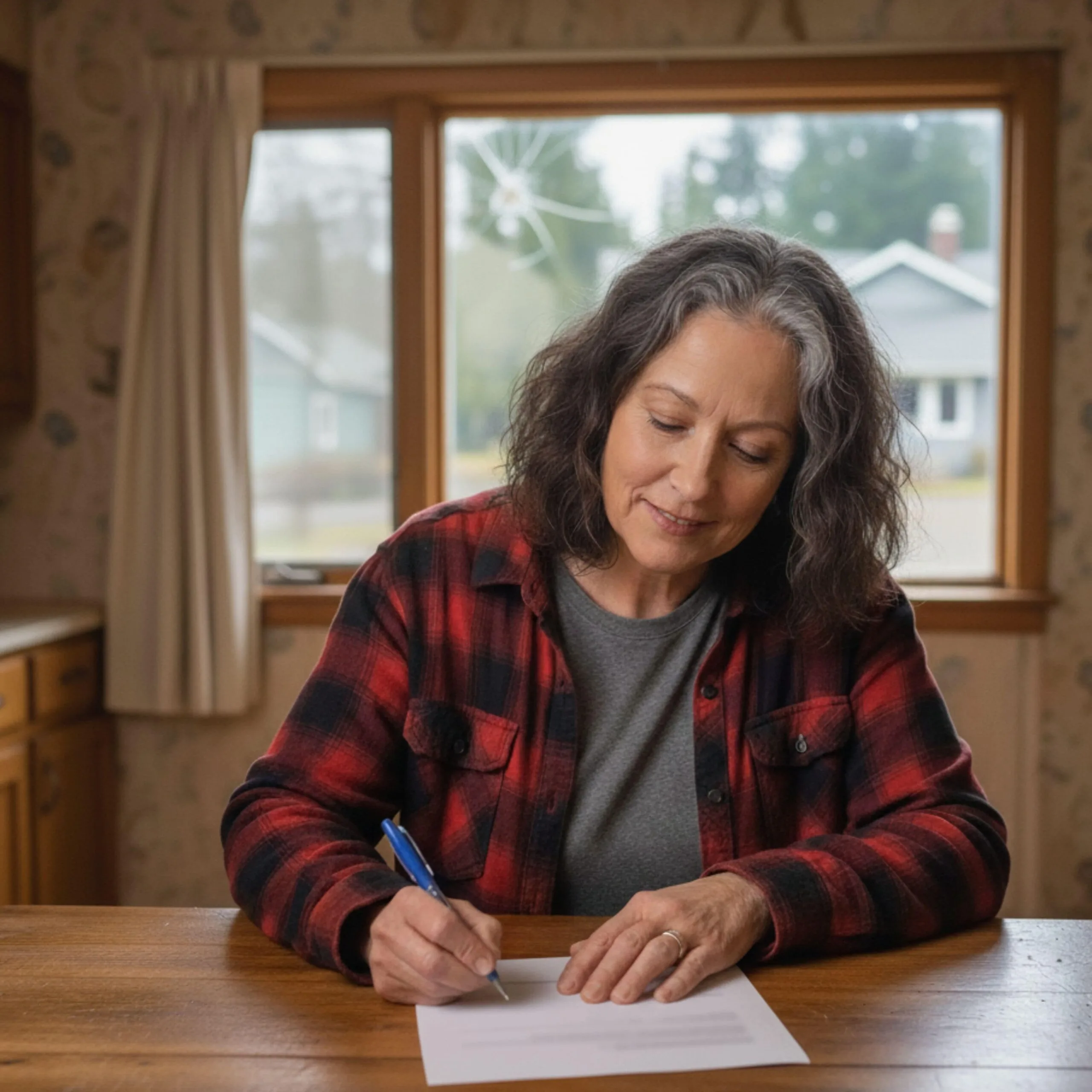 Homeowner signing paperwork to complete a quick cash home sale as-is.