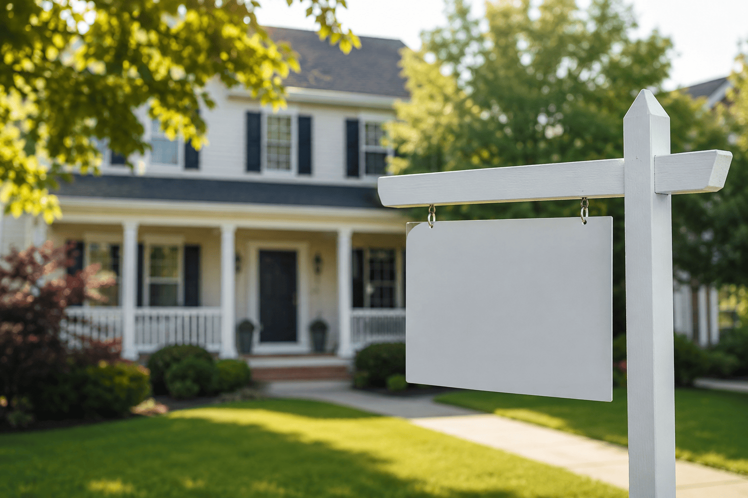 For sale sign in front of a residential house ready to be sold