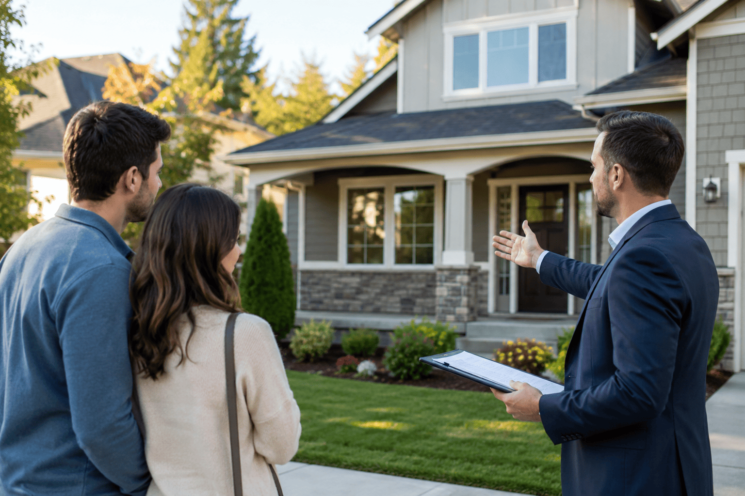 Homeowners touring a house with a real estate agent before deciding whether to lower the asking price
