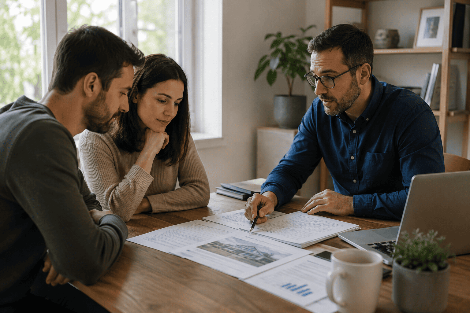 Homeowners discussing a home appraisal with a real estate professional